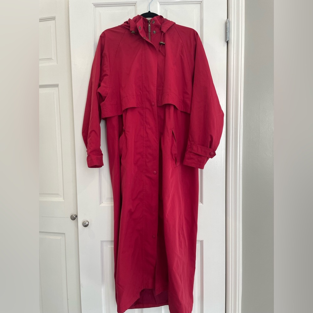 LL Bean - Vintage hooded maxi duster rain coat trench - Red (M)